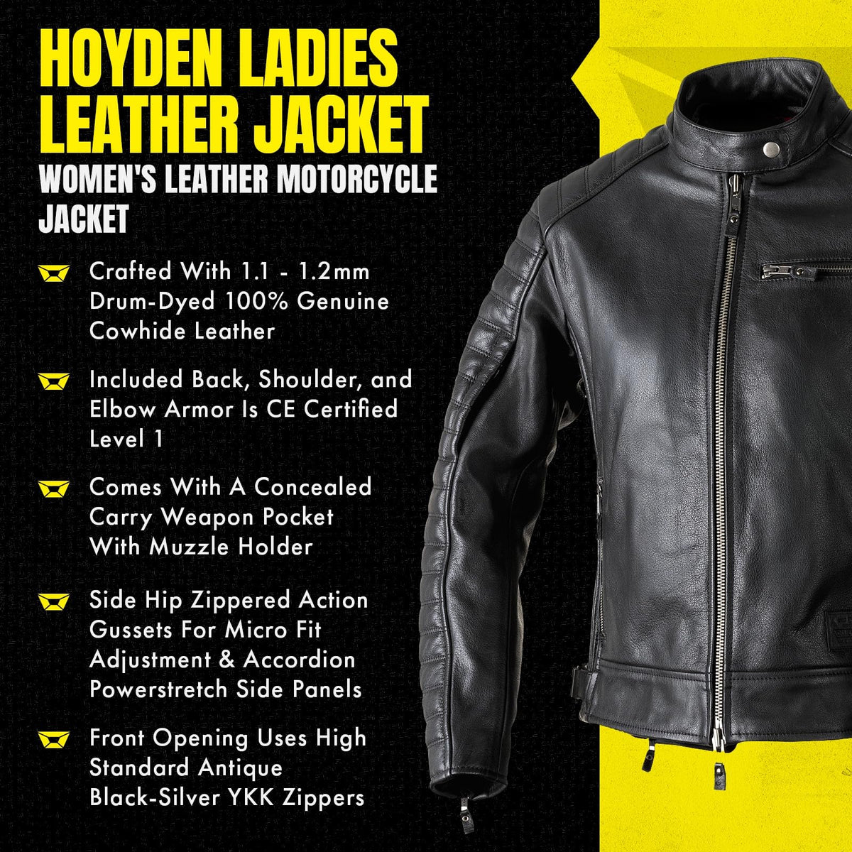 Cortech Hoyden Women’s Leather Motorcycle Jacket – Matte Black Cowhide Riding Jacket