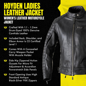 Cortech Hoyden Women’s Leather Motorcycle Jacket – Matte Black Cowhide Riding Jacket