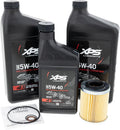 The kit contains three black XPS oil bottles, a pleated cartridge filter, O-rings, and a washer. Each bottle is clearly labeled SAE 5W-40 full synthetic.