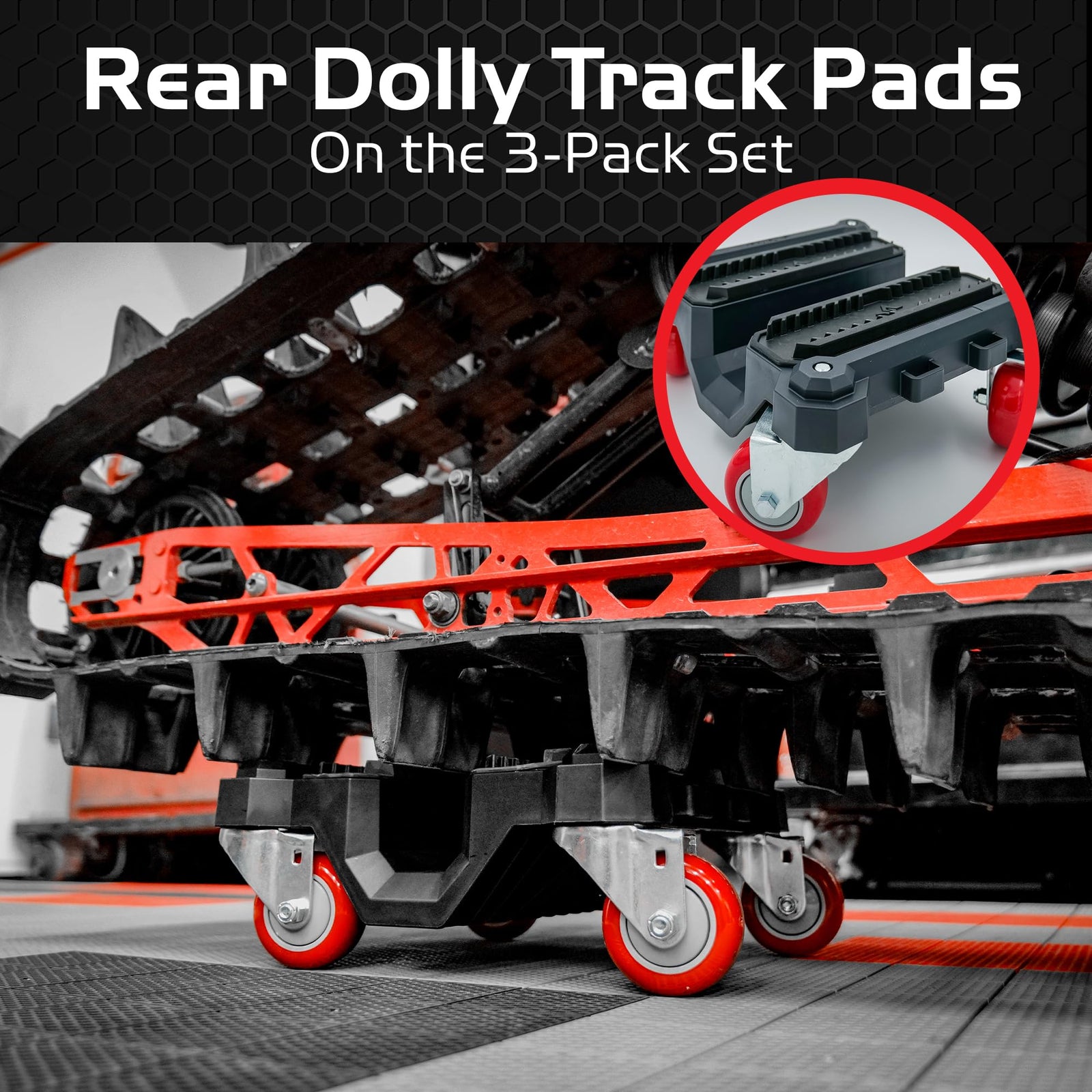 Black Caliber snowmobile dolly system for sled movement in garage