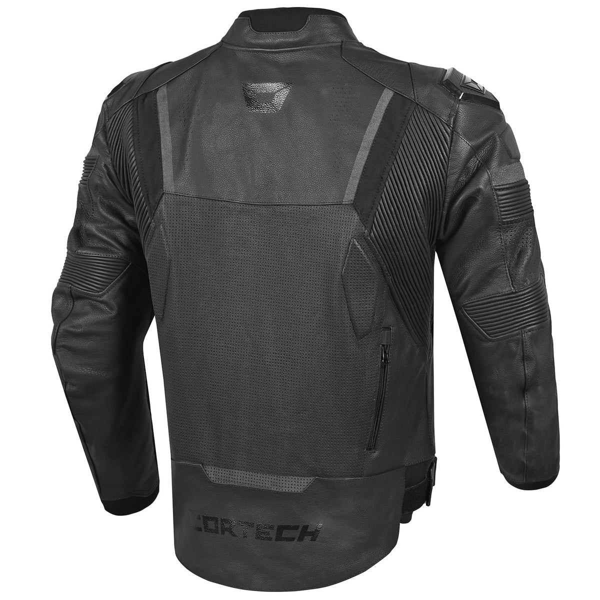 Premium cowhide motorcycle jacket with armor protection and ventilation for aggressive street and sport bike riding.