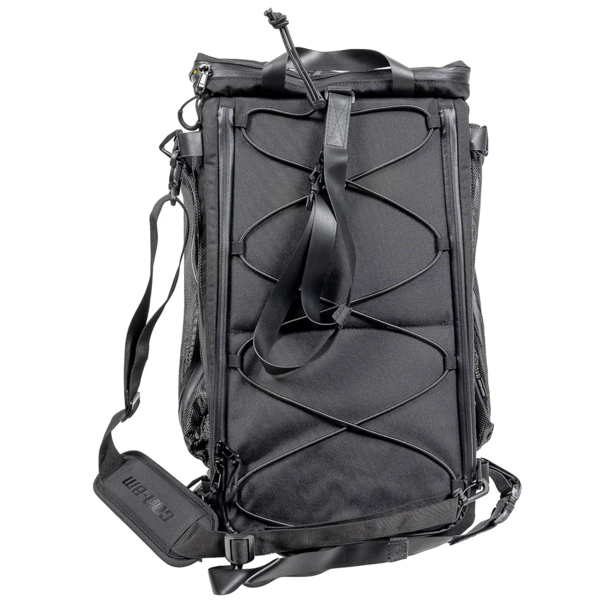 Black Can-Am seat bag with dual compartments