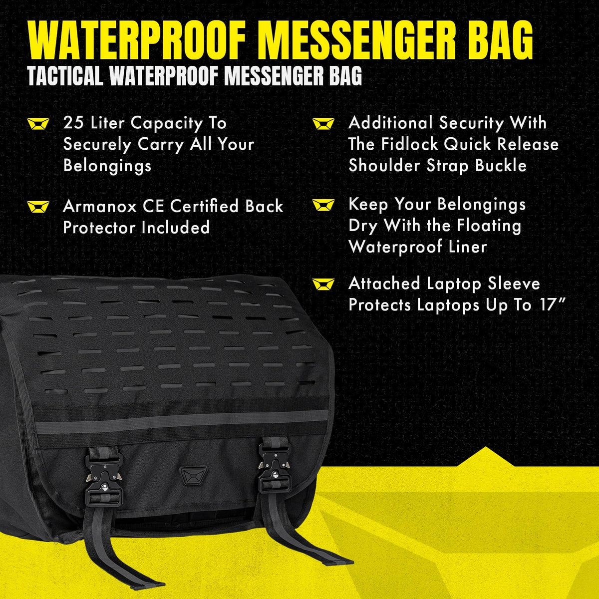 Cortech Waterproof Motorcycle Messenger Bag – 25L Rider Commuter Gear Bag