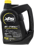 Black one-gallon XPS bottle with a yellow cap and integrated handle. The label identifies it as full-synthetic E?TEC 2T engine oil for Ski-Doo and Lynx snowmobiles.