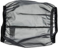 Black rectangular mesh pre-filter cover with elasticized edges and reinforced seams.