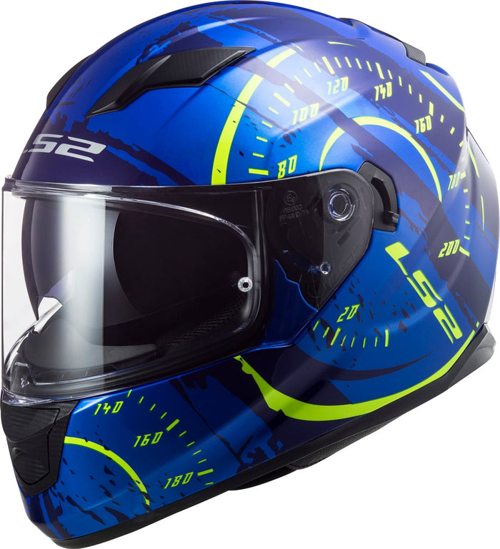 Stream Tacho Full Face Helmet with SunShield – Blue Hi-Vis Yellow, Gloss Finish Product View