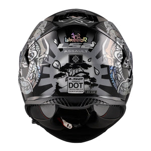 Helmet Assault Warrior Full Face Motorcycle Helmet with SunShield - Krome Silver/Black