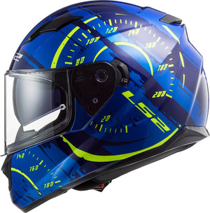 Stream Tacho Full Face Helmet with SunShield – Blue Hi-Vis Yellow, Gloss Finish