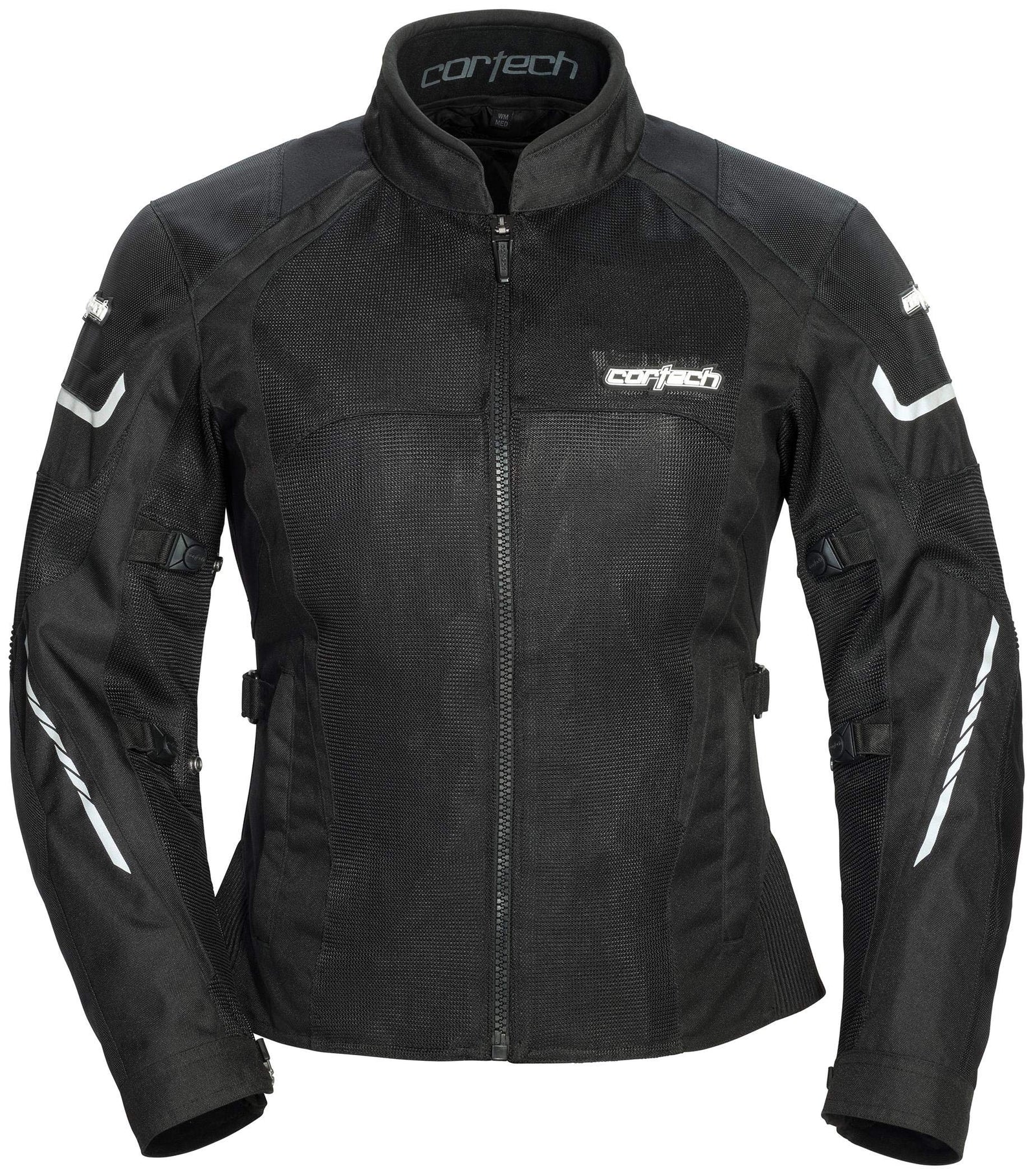 Cortech GX-Sport Air 5.0 women’s motorcycle jacket in black featuring mesh airflow panels and CE armored protection for street riding.
