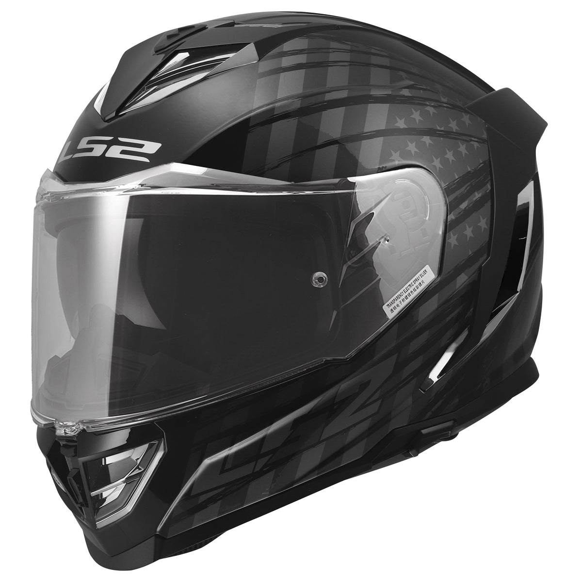 LS2 Assault III Flag Full Face Motorcycle Helmet with SunShield - Gloss Black