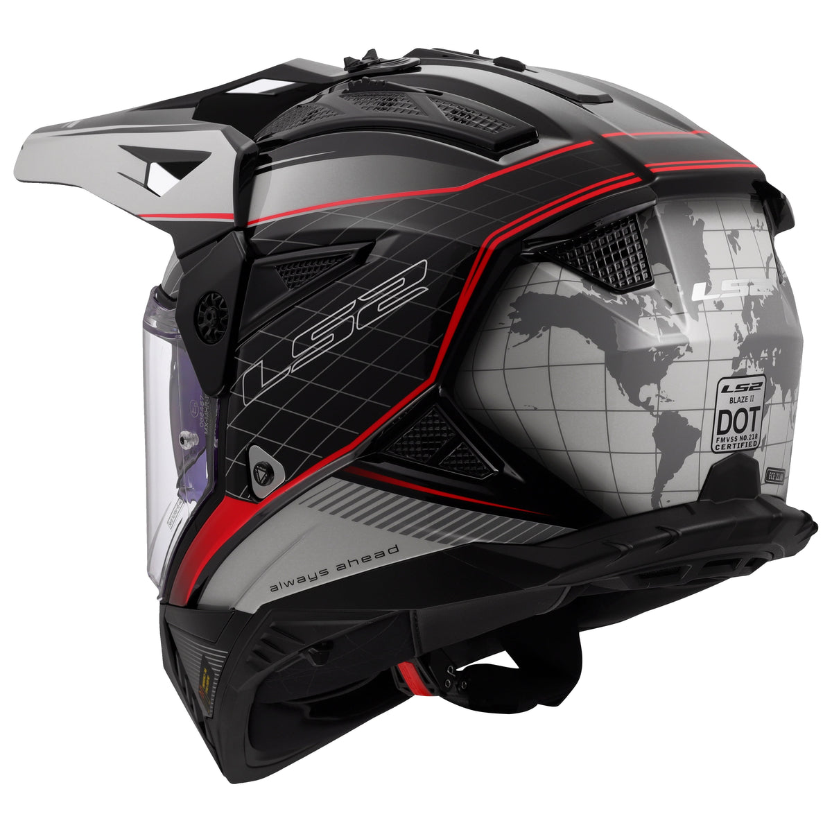 Blaze II 100th Meridian Adventure Helmet – Premium Safety & Ventilation in Gloss Black/Gray/Red Product View