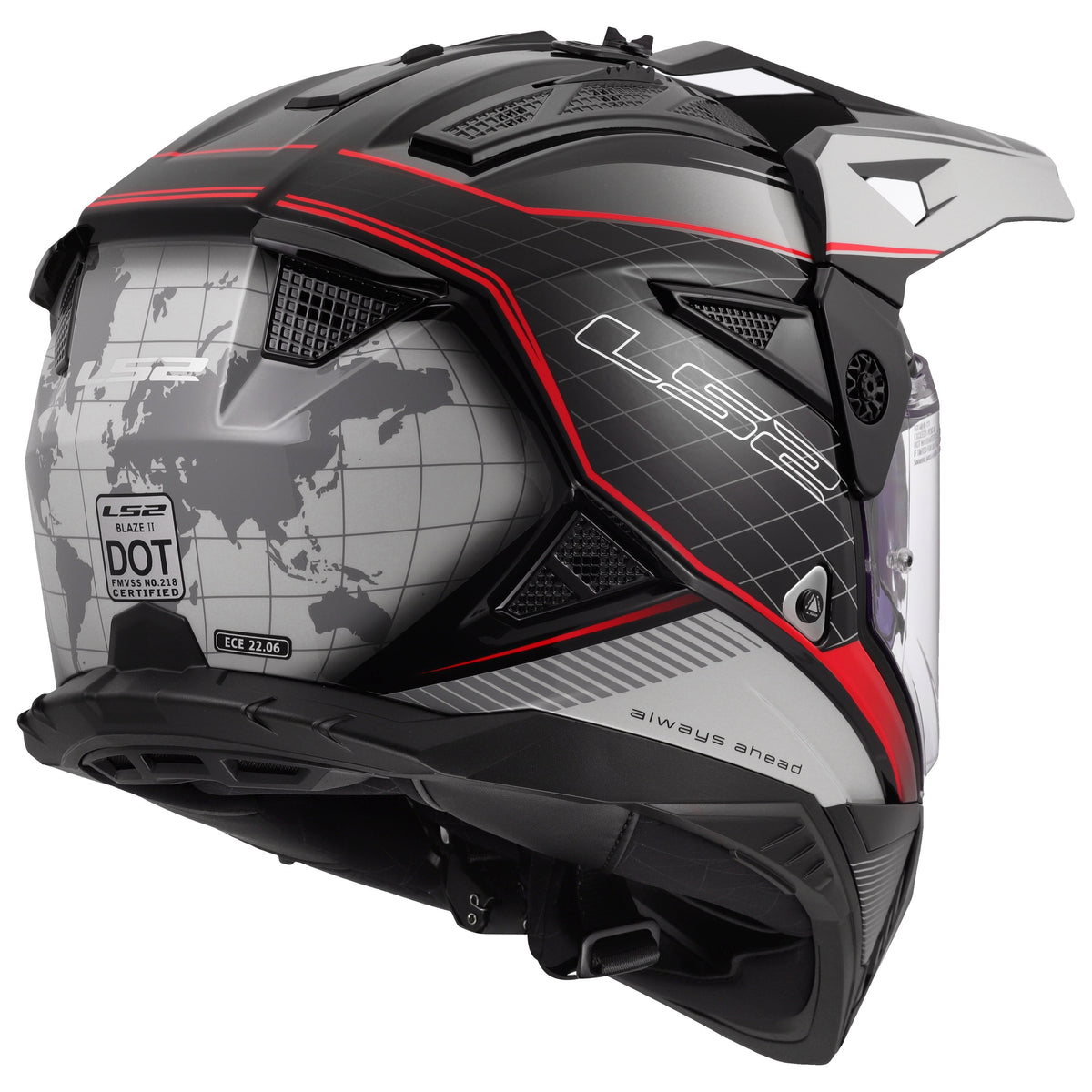 Blaze II 100th Meridian Adventure Helmet – Premium Safety & Ventilation in Gloss Black/Gray/Red Product View