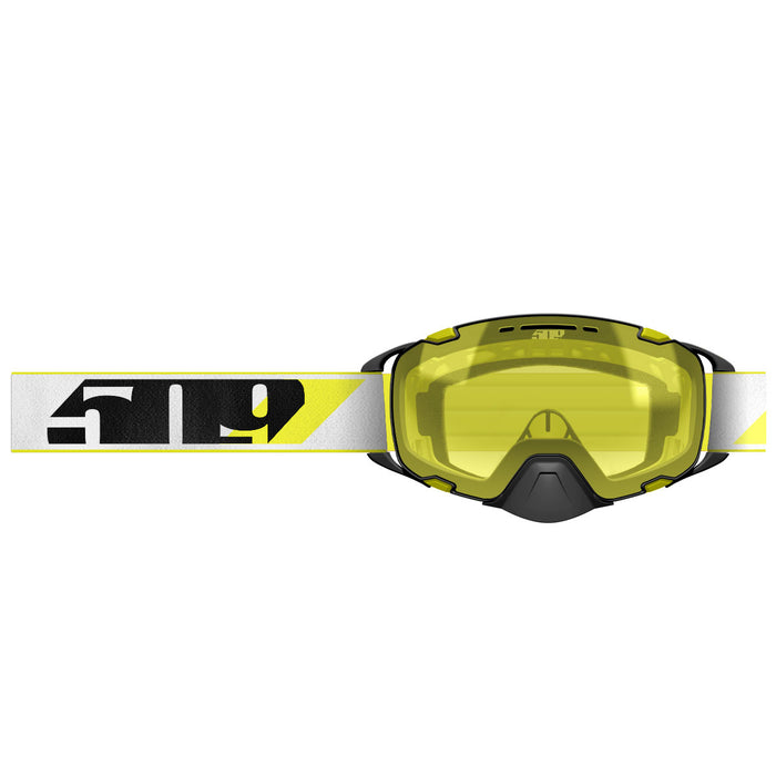 Front view of the 509 Aviator 2.0 Goggle Highlighter, showcasing the large, clear lens and wide, high-visibility frame design. (Focus: Goggle, Visibility, Lens)