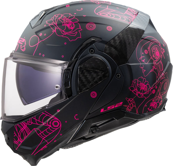 Helmet Advant II Sophia Modular Motorcycle Helmet with SunShield - Matte Black/Pink Product View