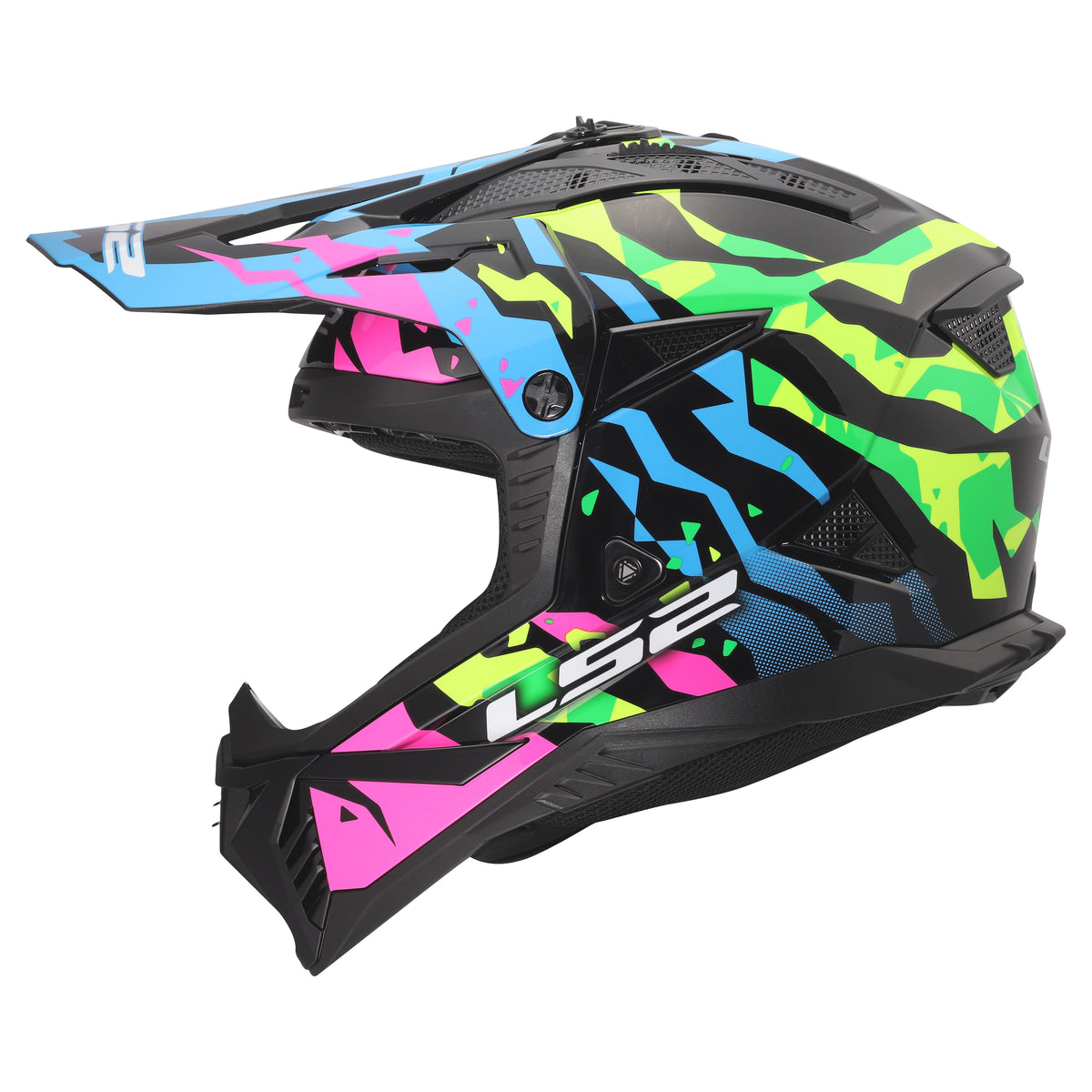 Helmet Gate II Electra Motocross Helmet - Gloss Blue/Pink/Green Product View