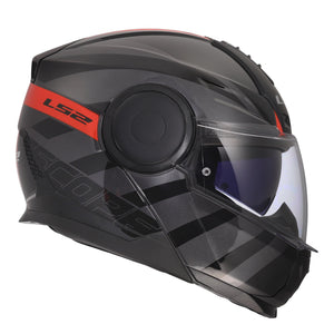 Horizon II HAMR Modular Motorcycle Helmet with SunShield - Gloss Black/Titanium/Red