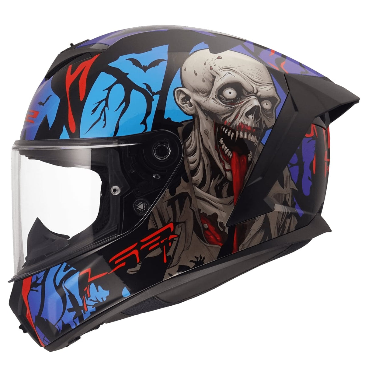 Rapid III Zombie Full Face Motorcycle Helmet - Gloss Black/Blue/Red Product View