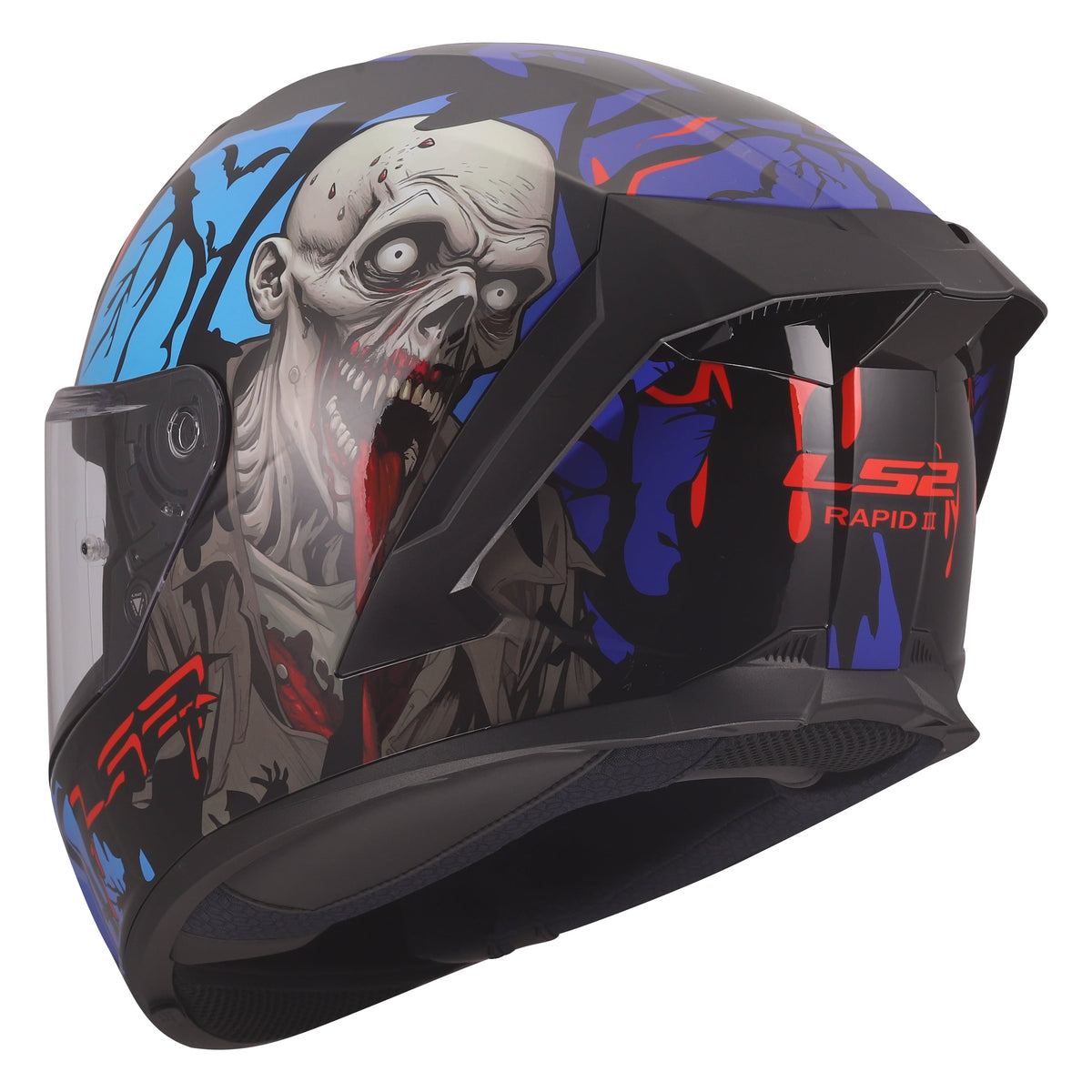 Rapid III Zombie Full Face Motorcycle Helmet - Gloss Black/Blue/Red Product View