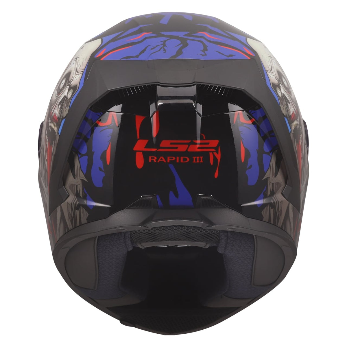 Rapid III Zombie Full Face Motorcycle Helmet - Gloss Black/Blue/Red Product View