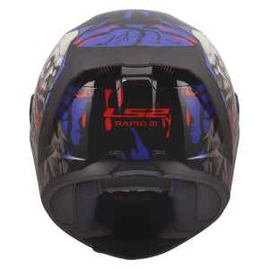 Rapid III Zombie Full Face Motorcycle Helmet - Gloss Black/Blue/Red