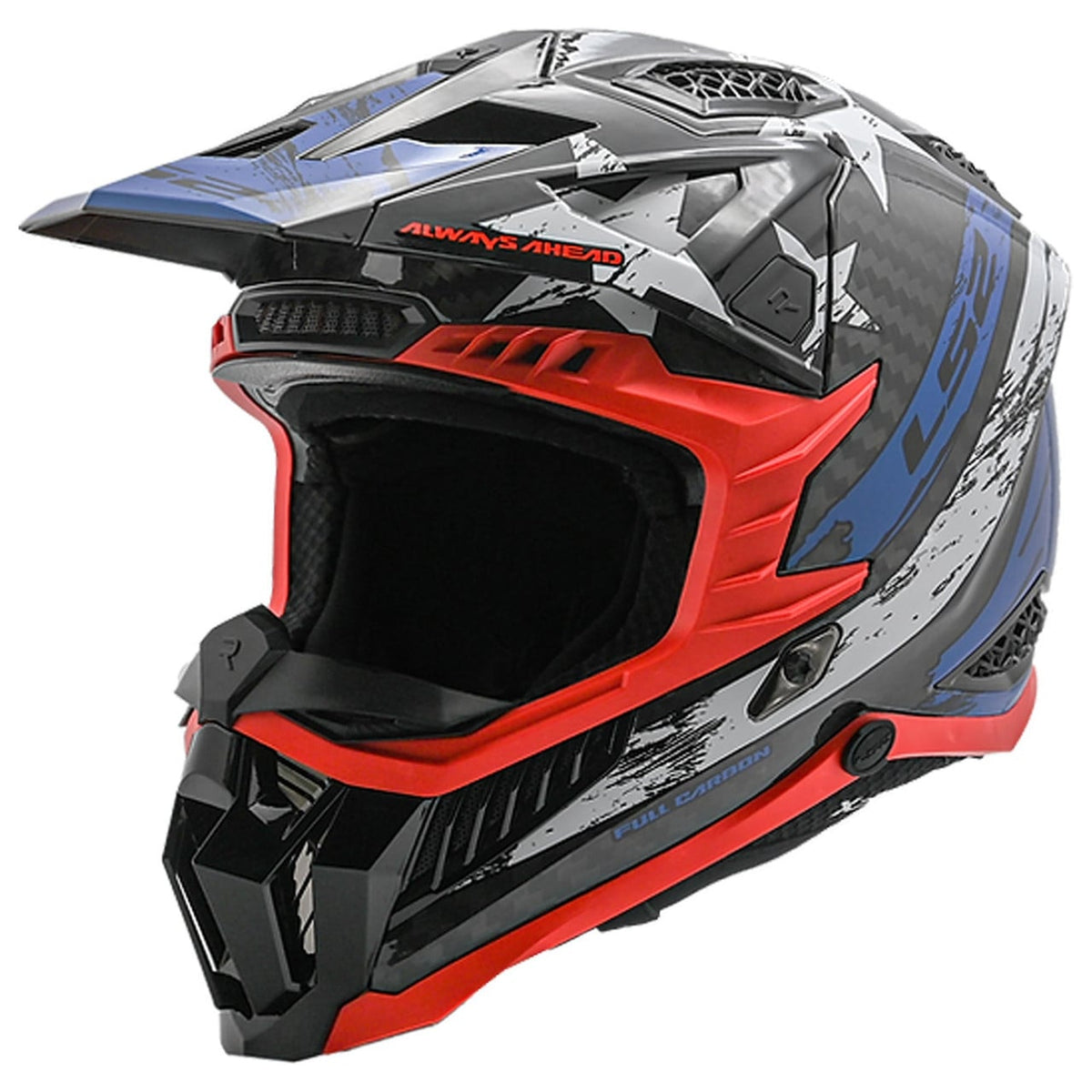 LS2 X Force USA Carbon Full Face Motocross Helmet - Gloss Red/White/Blue | 9K Carbon Fiber MX Helmet