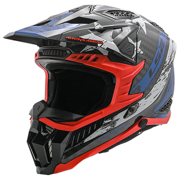Force USA Carbon Full Face MX Helmet - Red/White/Blue Gloss Product View
