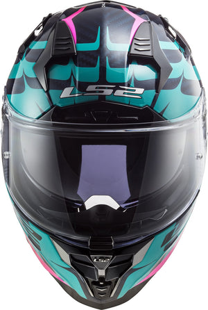 Challenger C Flames Full Face Motorcycle Helmet with SunShield - Blue Carbon/Red