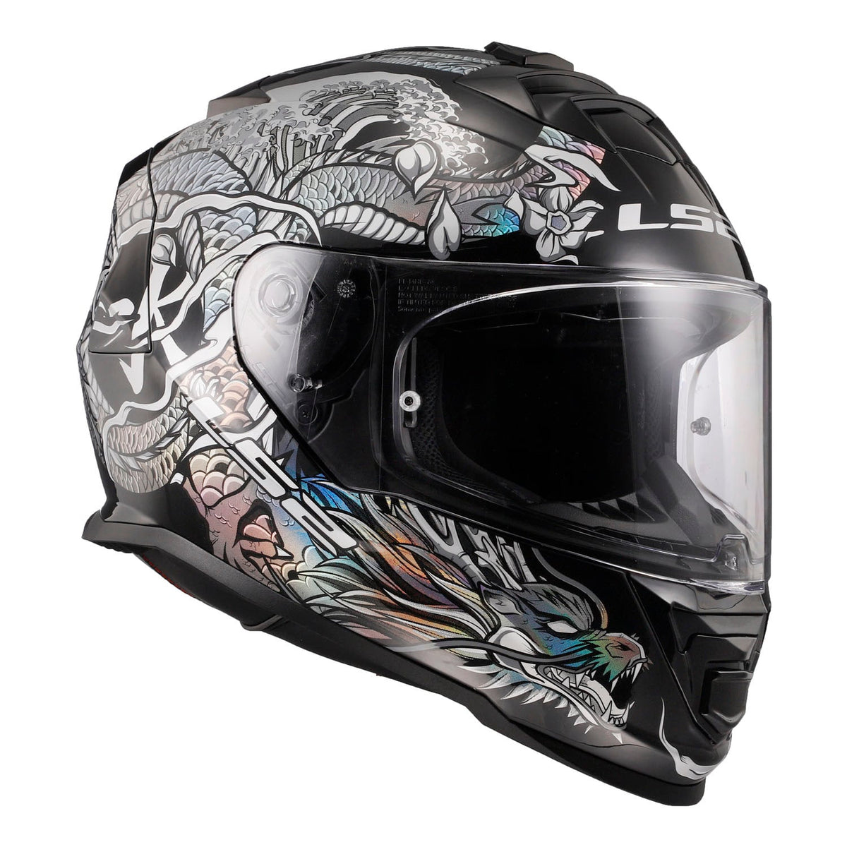 LS2 Assault Warrior Full Face Motorcycle Helmet with SunShield - Krome Silver/Black