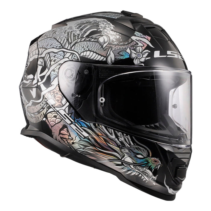 Helmet Assault Warrior Full Face Motorcycle Helmet with SunShield - Krome Silver/Black Product View