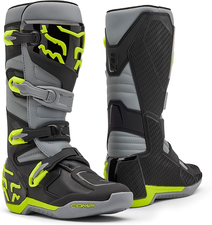 Fox Racing Comp Motocross Boots – Adult Dirt Bike Boots with Shin Plate & Four-Buckle Closure