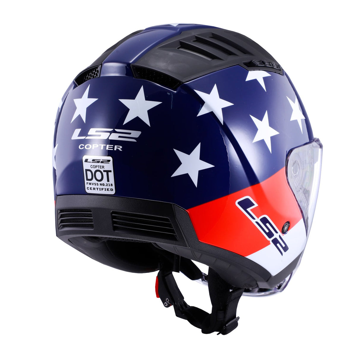 Copter American Open Face Helmet with SunShield - Gloss Red/White/Blue Product View
