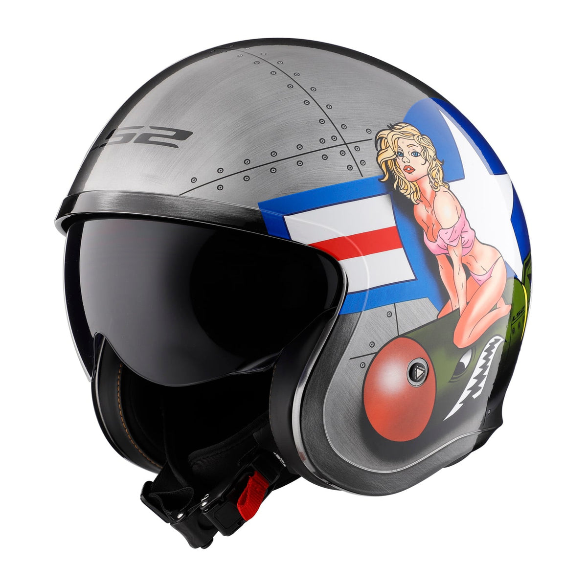 LS2 Spitfire Bomb Rider Open Face Motorcycle Helmet with SunShield Brushed Alloy DOT Approved Helmet