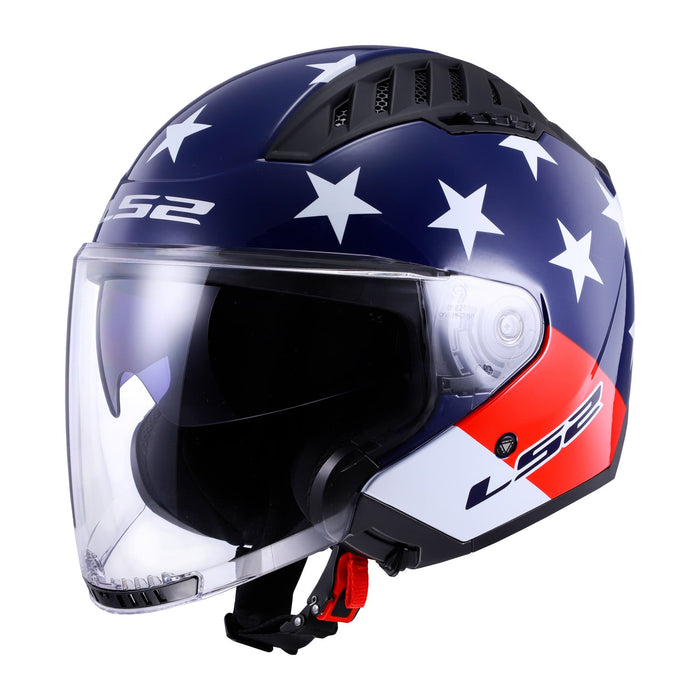Copter American Open Face Helmet with SunShield - Gloss Red/White/Blue Product View