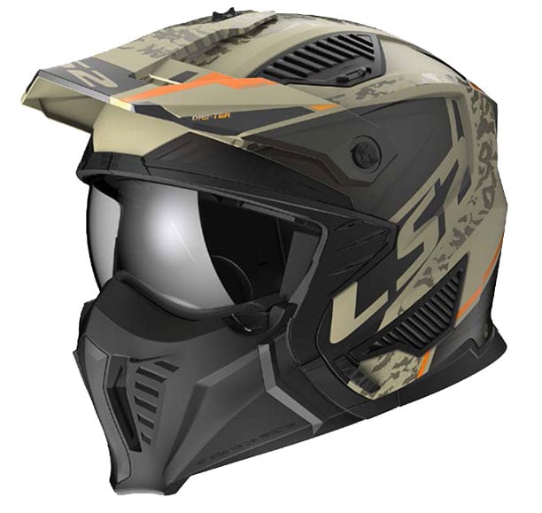 Drifter Devor Open Face Helmet with SunShield - Matte Sand/Orange Product View