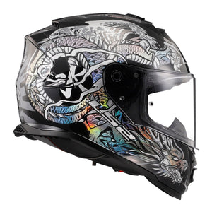 Helmet Assault Warrior Full Face Motorcycle Helmet with SunShield - Krome Silver/Black