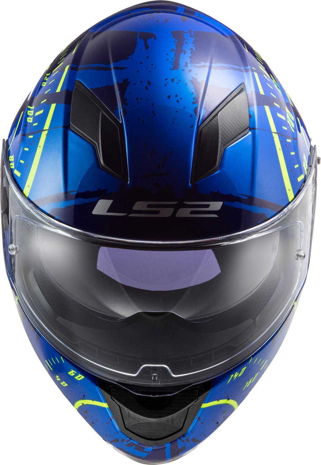 Stream Tacho Full Face Helmet with SunShield – Blue Hi-Vis Yellow, Gloss Finish Product View