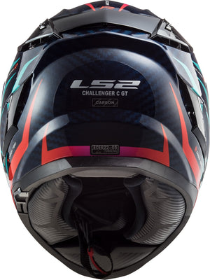 Challenger C Flames Full Face Motorcycle Helmet with SunShield - Blue Carbon/Red