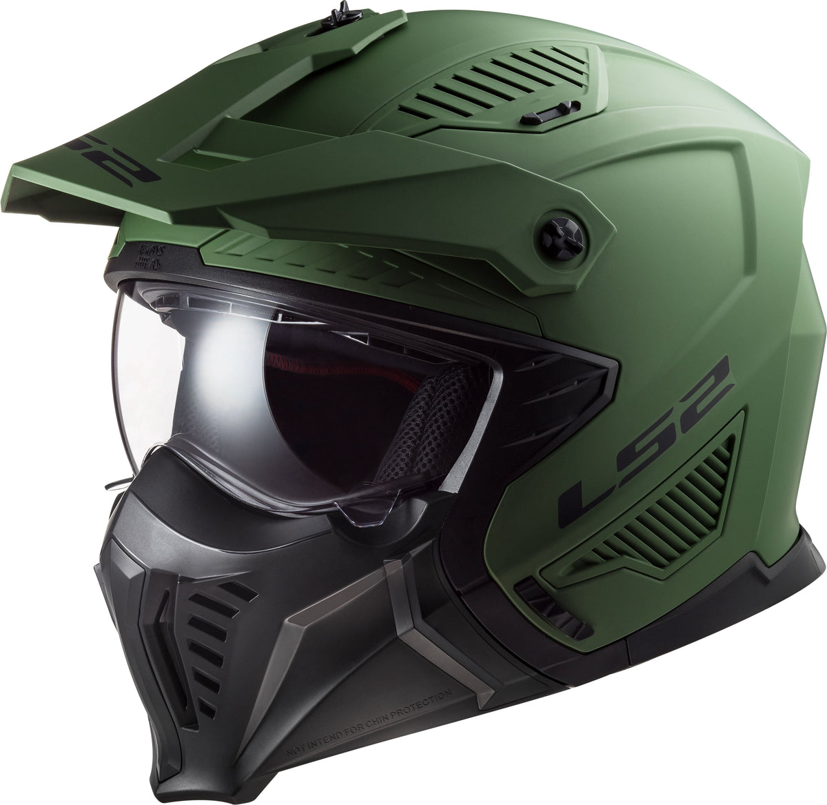 Drifter Solid Open Face Helmet with SunShield - Matte Military Green Product View