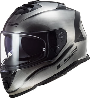 Helmet Assault Solid Full Face Motorcycle Helmet with SunShield – Brushed Alloy Construction, Brushed Gray