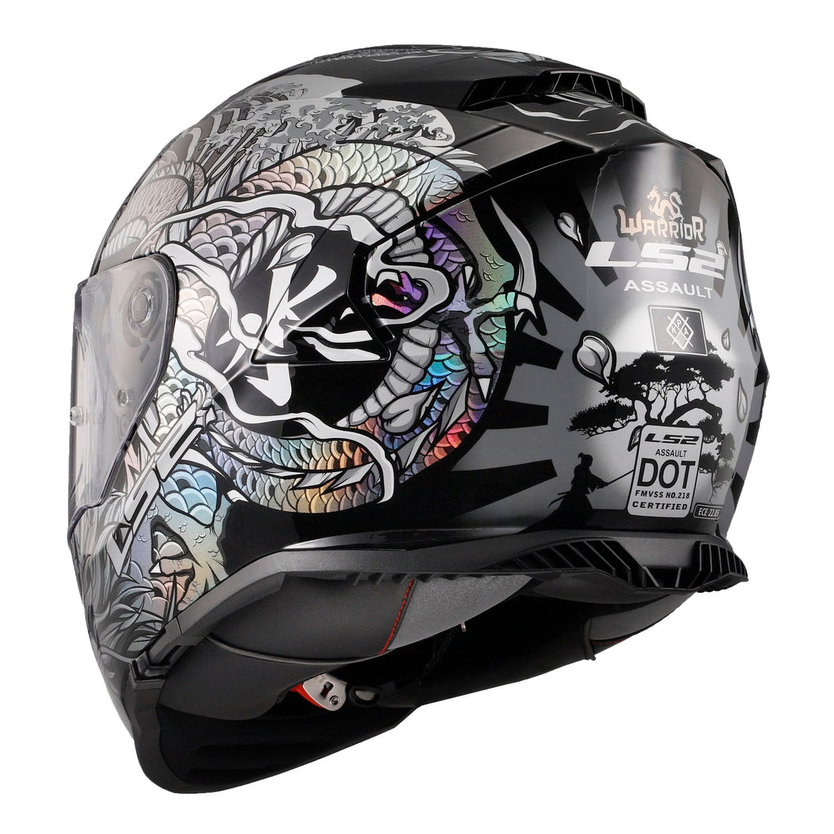 Helmet Assault Warrior Full Face Motorcycle Helmet with SunShield - Krome Silver/Black Product View