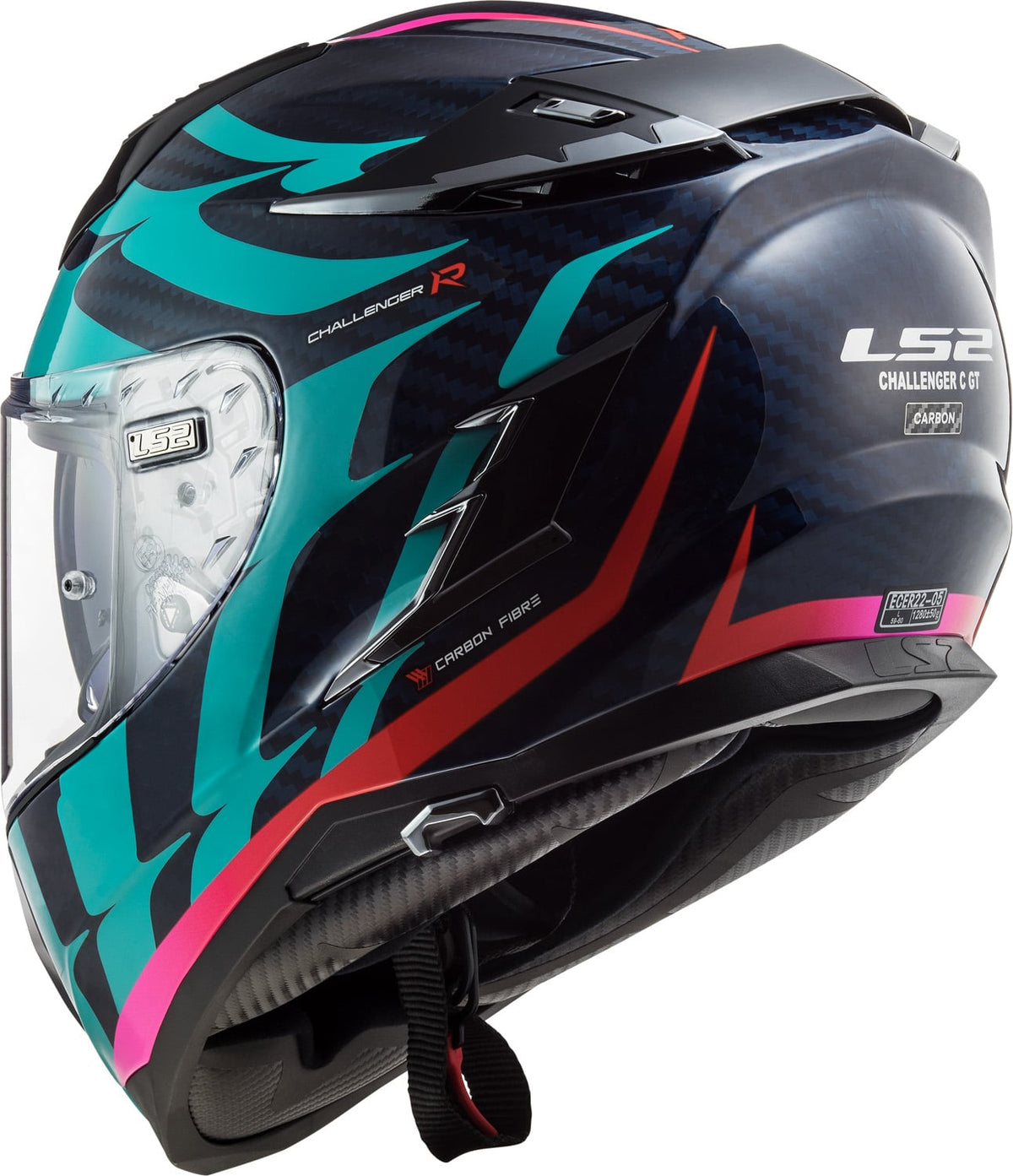 Challenger C Flames Full Face Motorcycle Helmet with SunShield - Blue Carbon/Red Product View