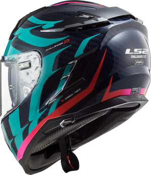 Challenger C Flames Full Face Motorcycle Helmet with SunShield - Blue Carbon/Red
