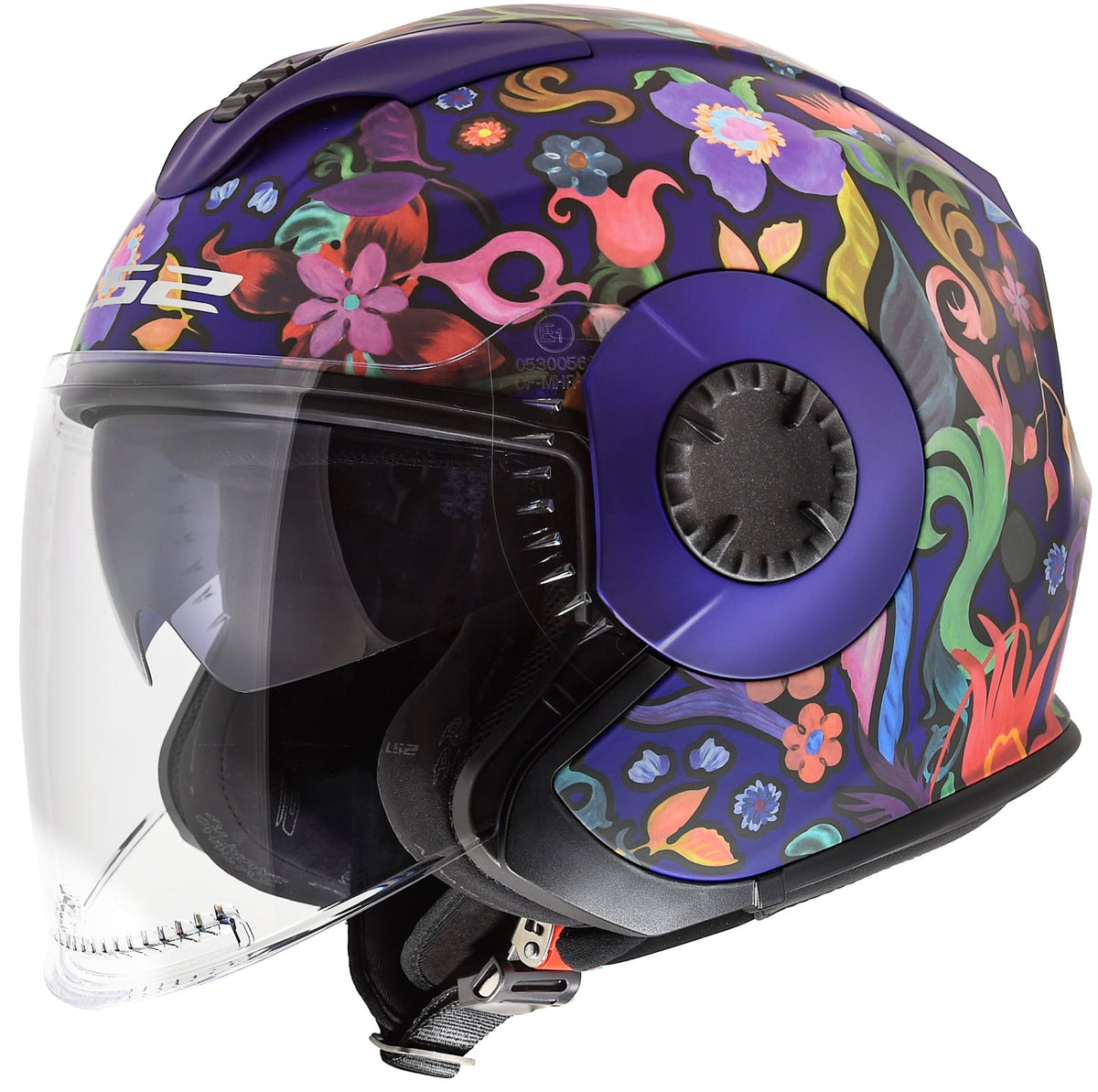 LS2 Verso Flor Brasil Open Face Motorcycle Helmet with SunShield Matte Navy DOT Approved 3/4 Helmet