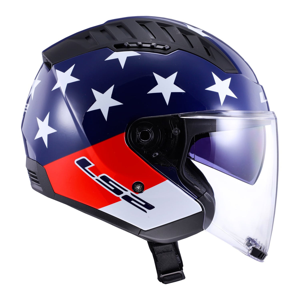 Copter American Open Face Helmet with SunShield - Gloss Red/White/Blue Product View