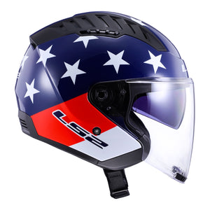 Copter American Open Face Helmet with SunShield - Gloss Red/White/Blue