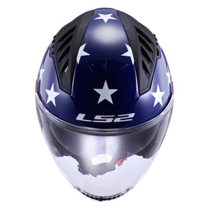 Copter American Open Face Helmet with SunShield - Gloss Red/White/Blue