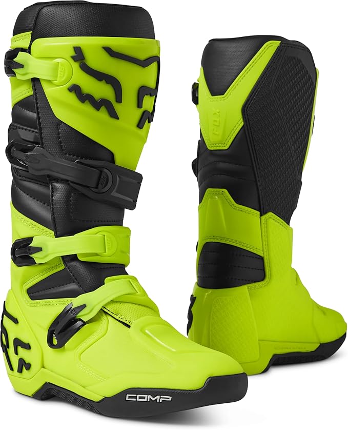 Fox Racing Comp Motocross Boots – Adult Dirt Bike Boots with Shin Plate & Four-Buckle Closure